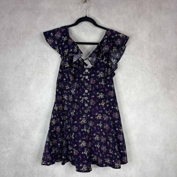 Free People Violet Visions Corduroy Purple Floral Ruffle Romper Women's Size S - Picture 3 of 9